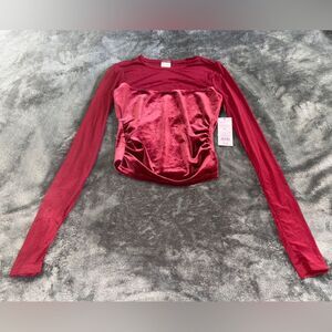 Nwt XS deep red long sleeve shirt velvet like stomach and lace arm etc